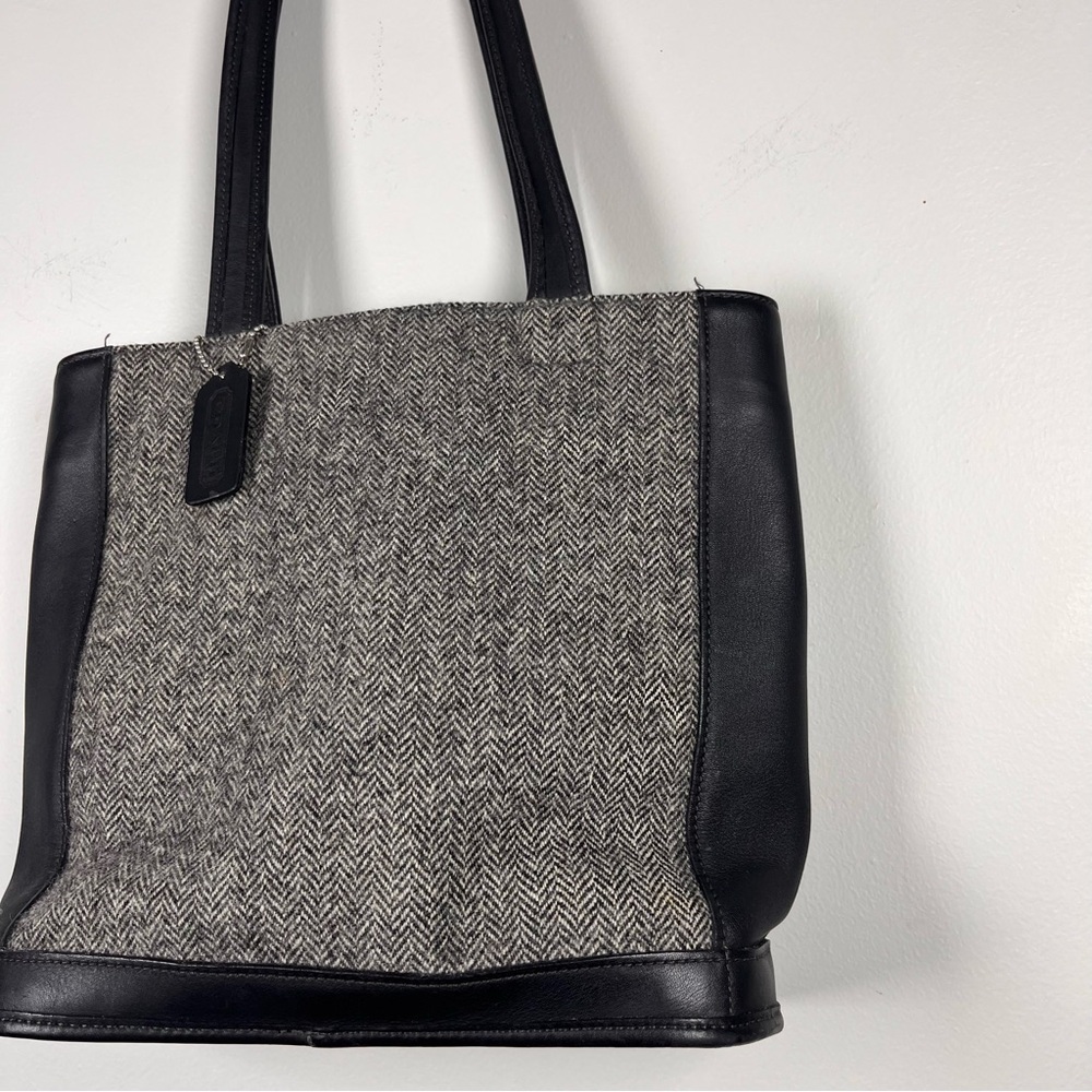 Coach Y2K Bleecker Satchel Wool Leather Bag Herringbone Purse Academia Preppy - Picture 6 of 11